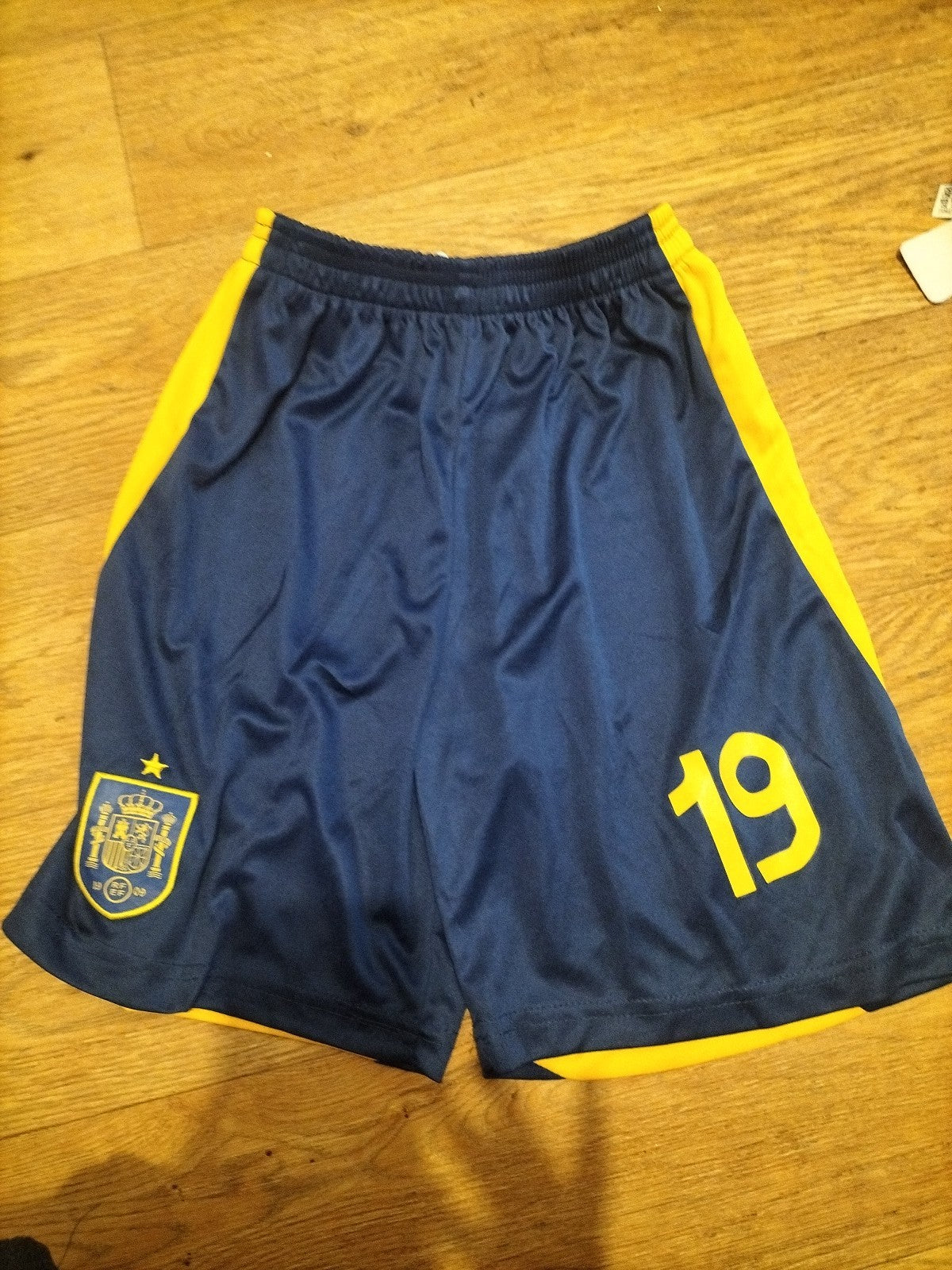 Boys Size 28 Navy And Yellow Elasticated Football Shorts