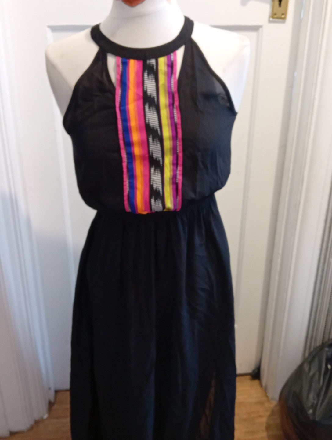 Brand New Ladies Papaya Size Small Multi Chest Black Long Length Dress