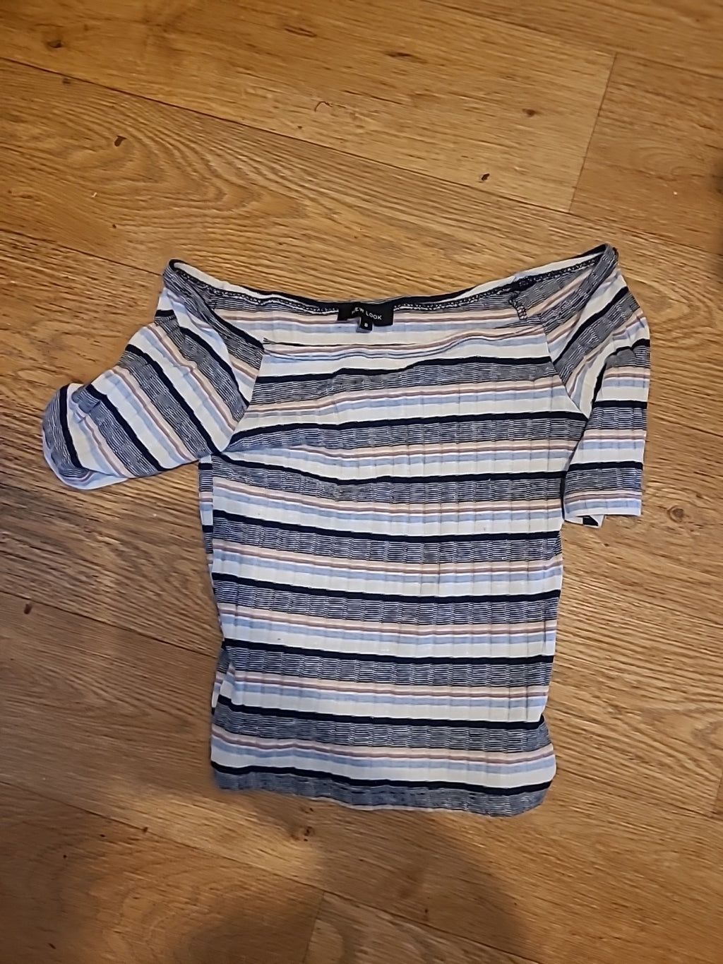 Ladies New Look Size 8 Multi Striped Short Sleeved Top