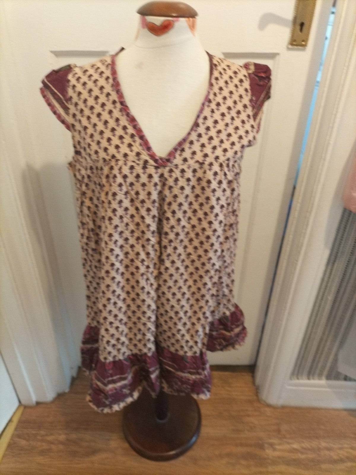 Ladies Primark Size 14 Purple Light Brown Floral Cap Sleeved Tunic