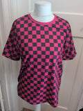 Large Dark Pink And Black Check Short Sleeve T-shirt