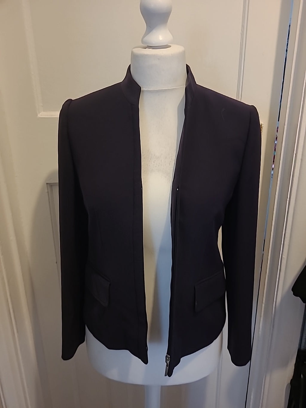 Ladies Gerry Weber Size 10 Navy Lined Padded Zipped Blazer