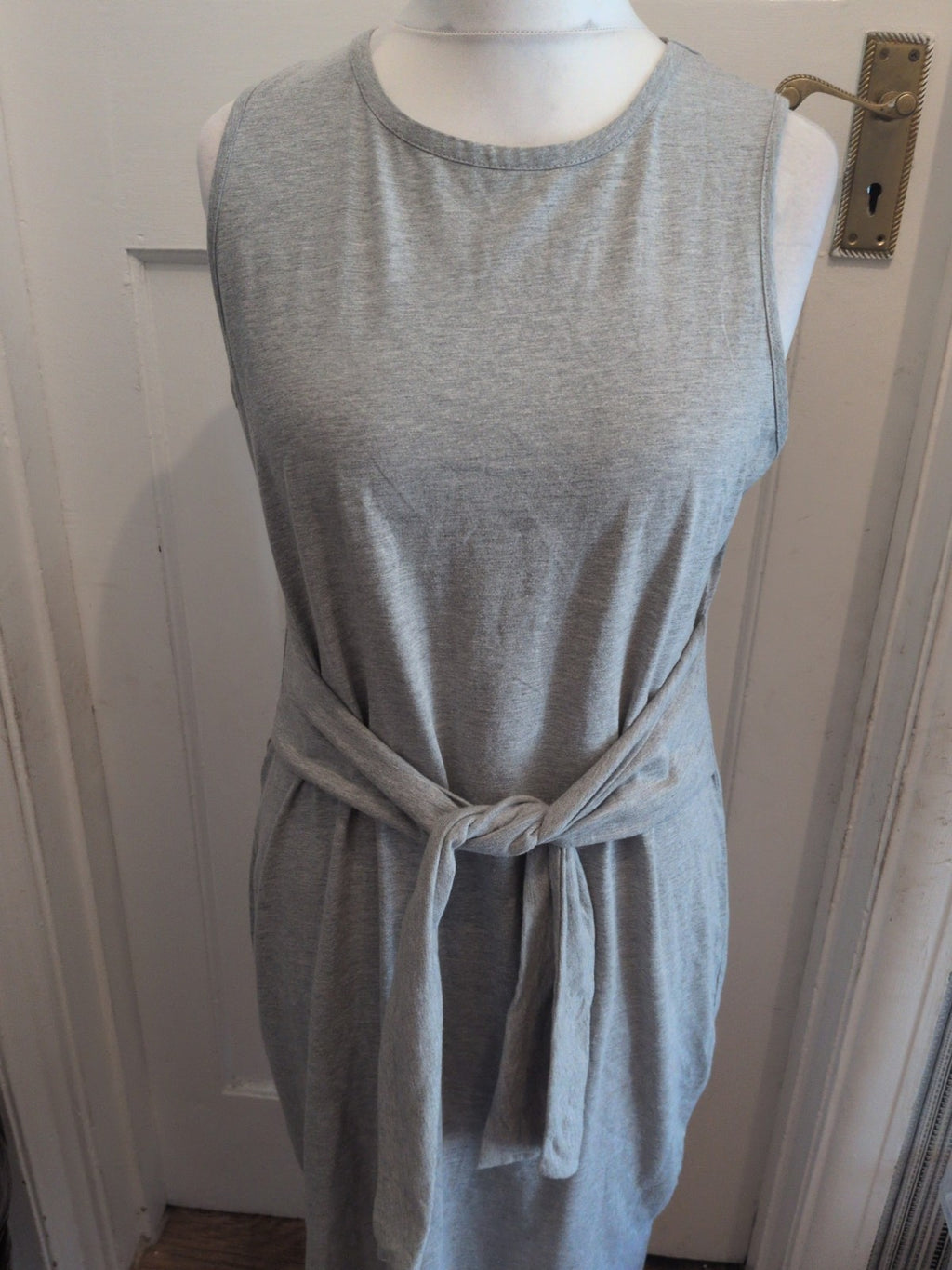Ladies New Look Size 16 Grey Sleeveless Belted Long Length Dress