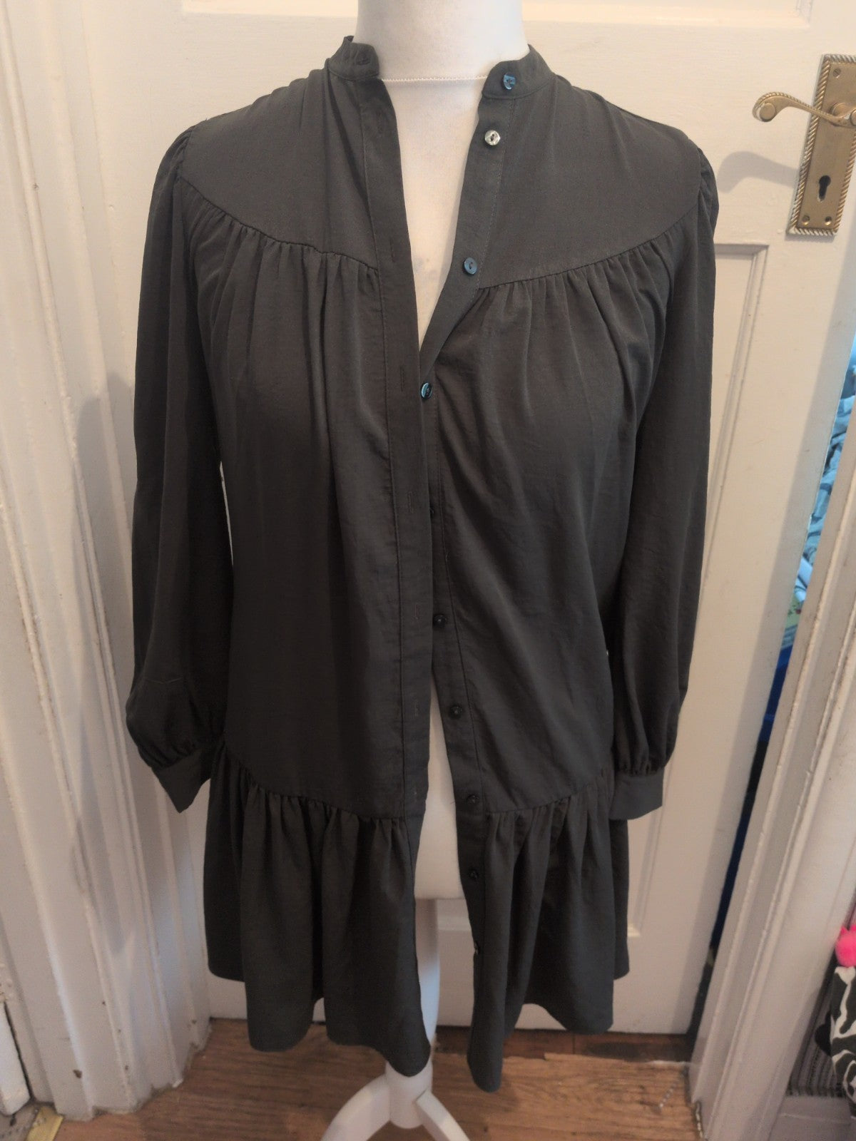 Ladies Primark Size 4 Dark Green Long Sleeve Shirt Dress