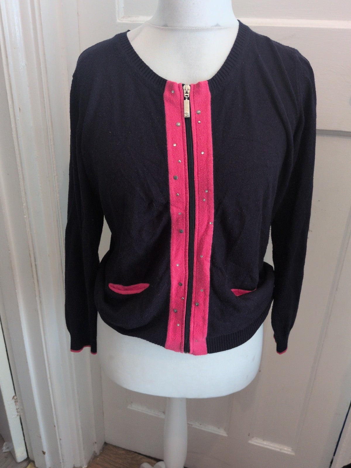 Eugen Klein 12 Navy And Pink Full Zip Cardigan
