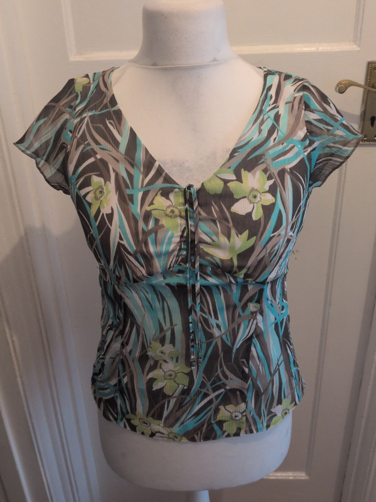 Gerry Weber 10 Green Blue And Brown Toned Sleeveless Blouse