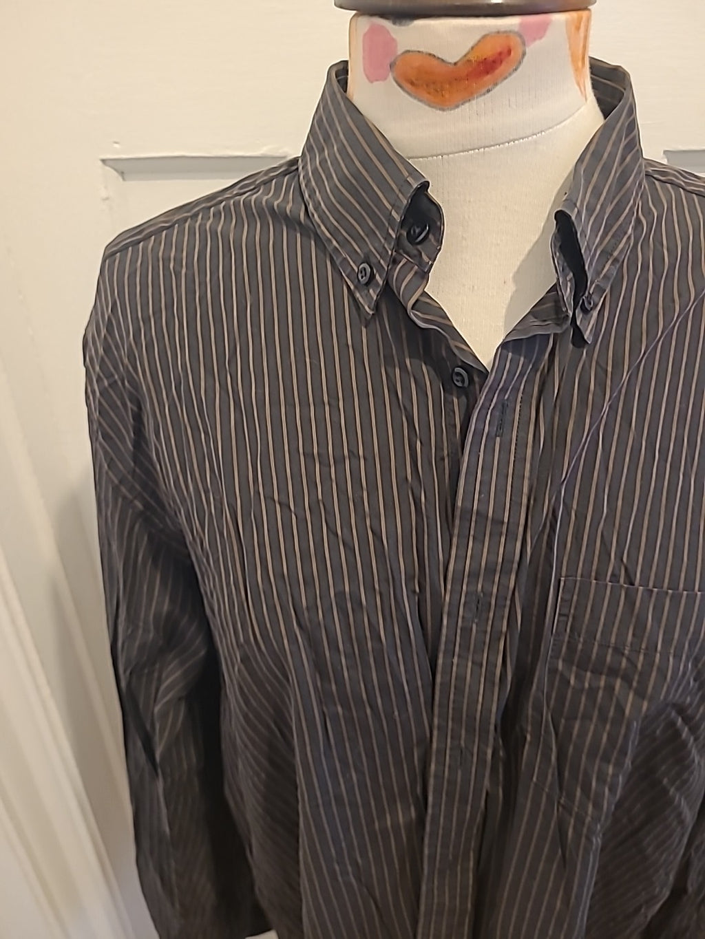 Mens Tu Size 16.5 Formal Superfine Cotton Black Brown Striped Shirt