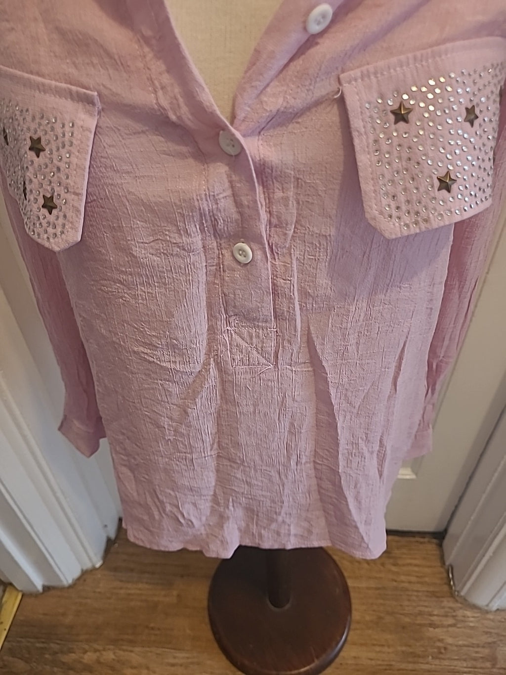 Ladies Size Small Pink Long Sleeved Diamonte Detailed Blouse