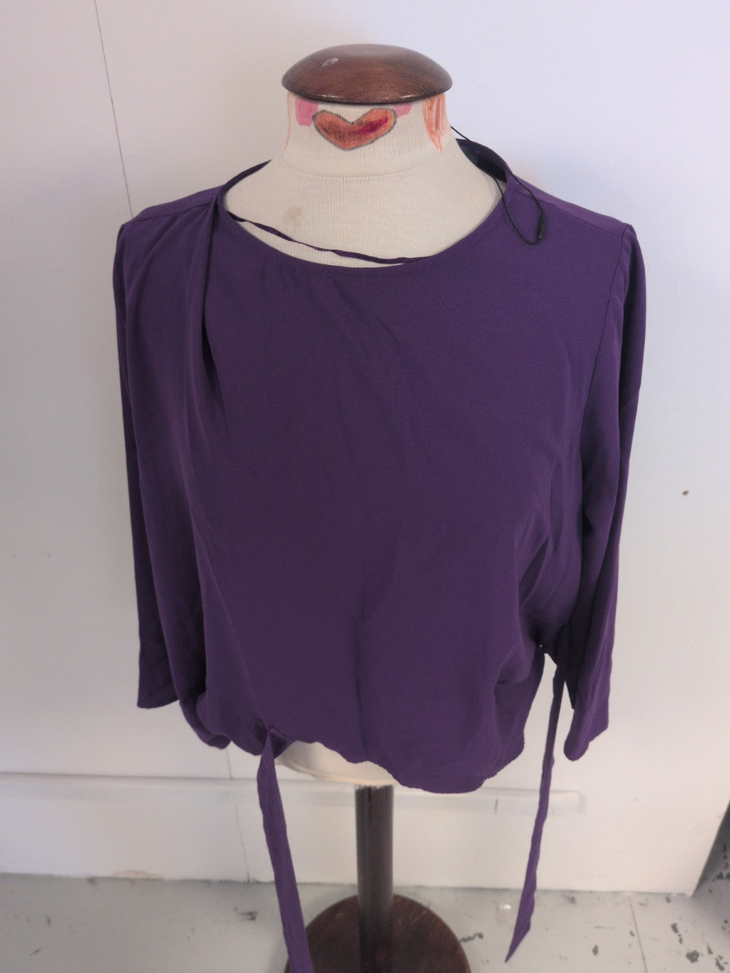 Primark 14 Purple Long Sleeve Front Tie Blouse