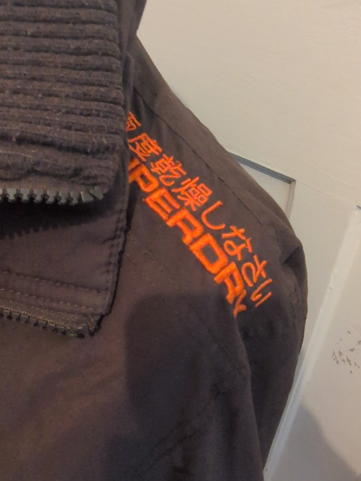 Superdry Medium Double Black Label Full Zip Coat Mesh Lined Charcoal