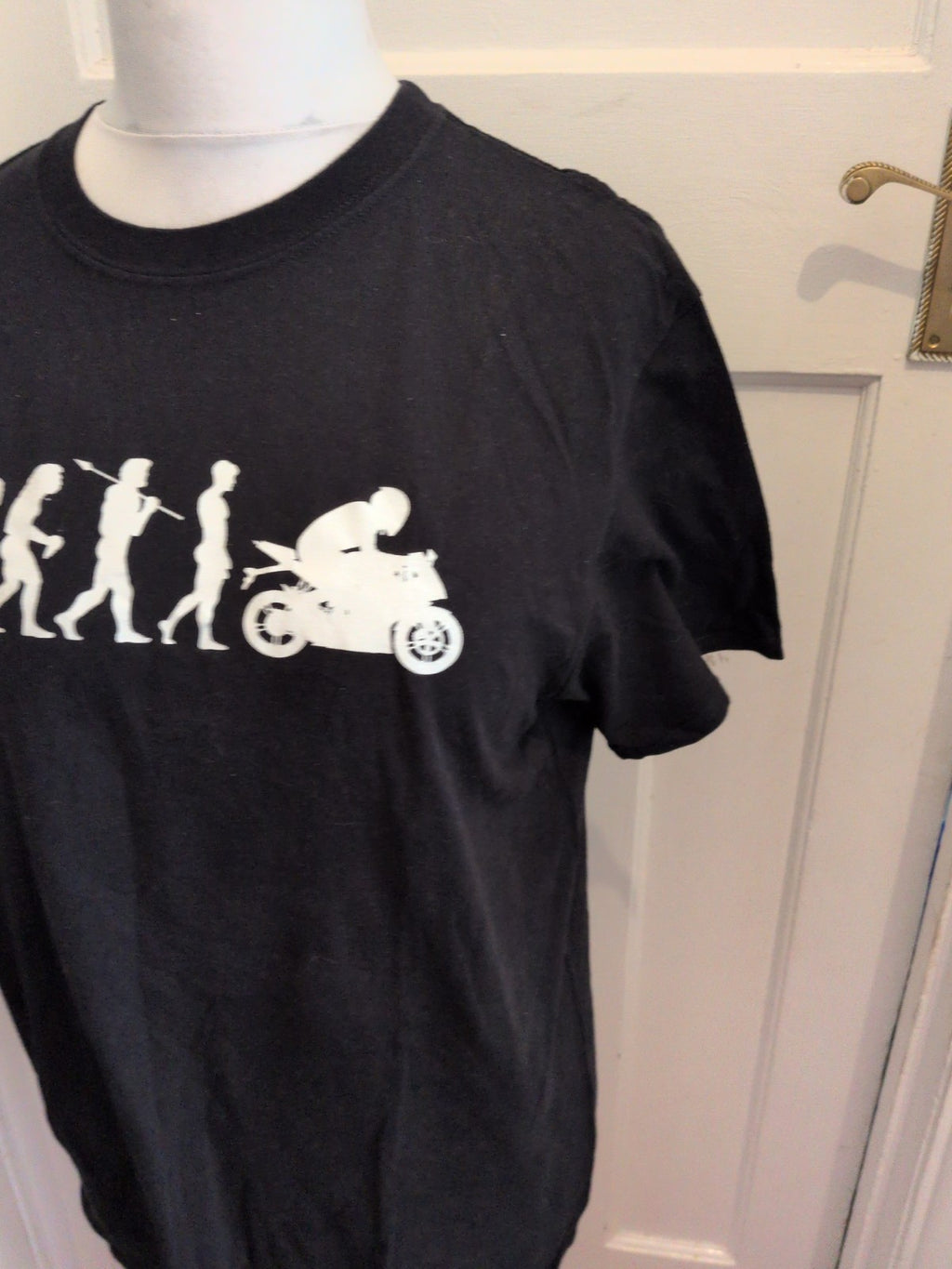 Large Black With White Ape To Motorcycle T-shirt