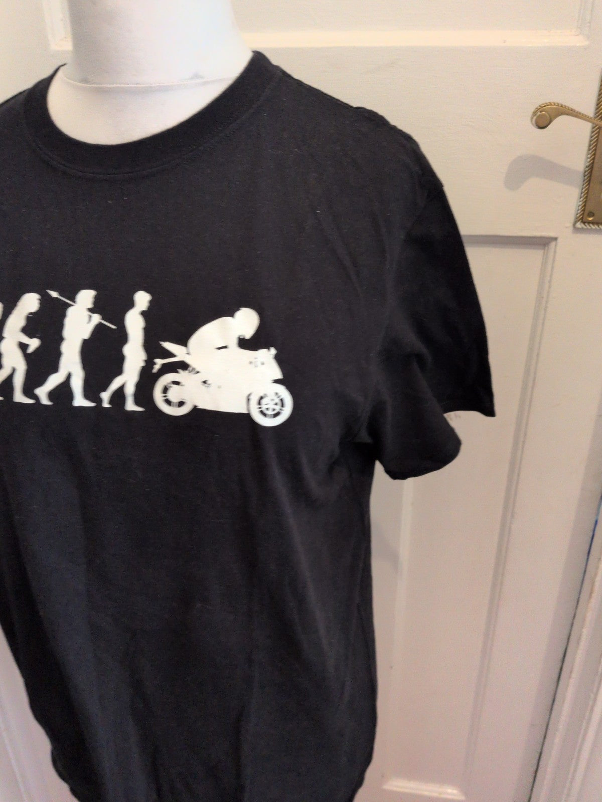 Large Black With White Ape To Motorcycle T-shirt