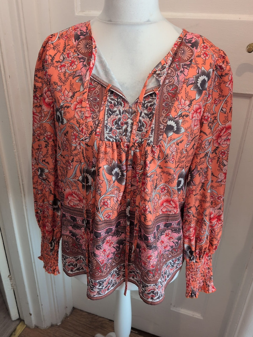 Orange Floral Large Long Sleeve Blouse