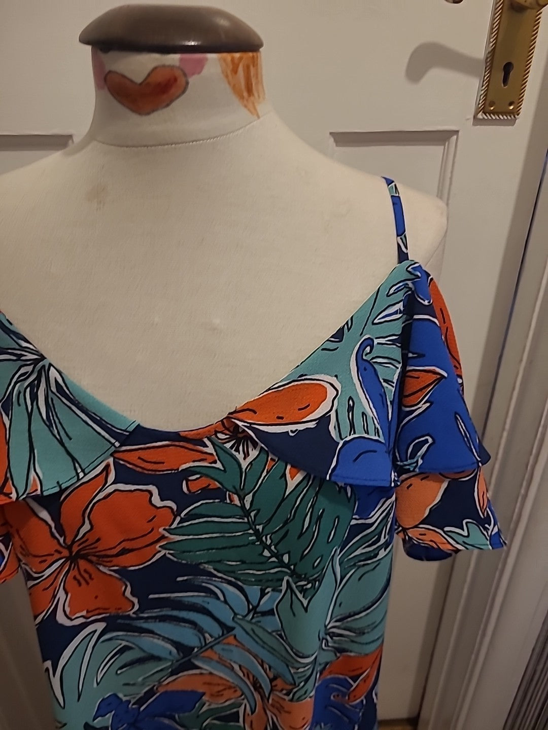 Ladies Papaya Size 12 Multicoloured Floral Open Shoulder Short Sleeve Dress