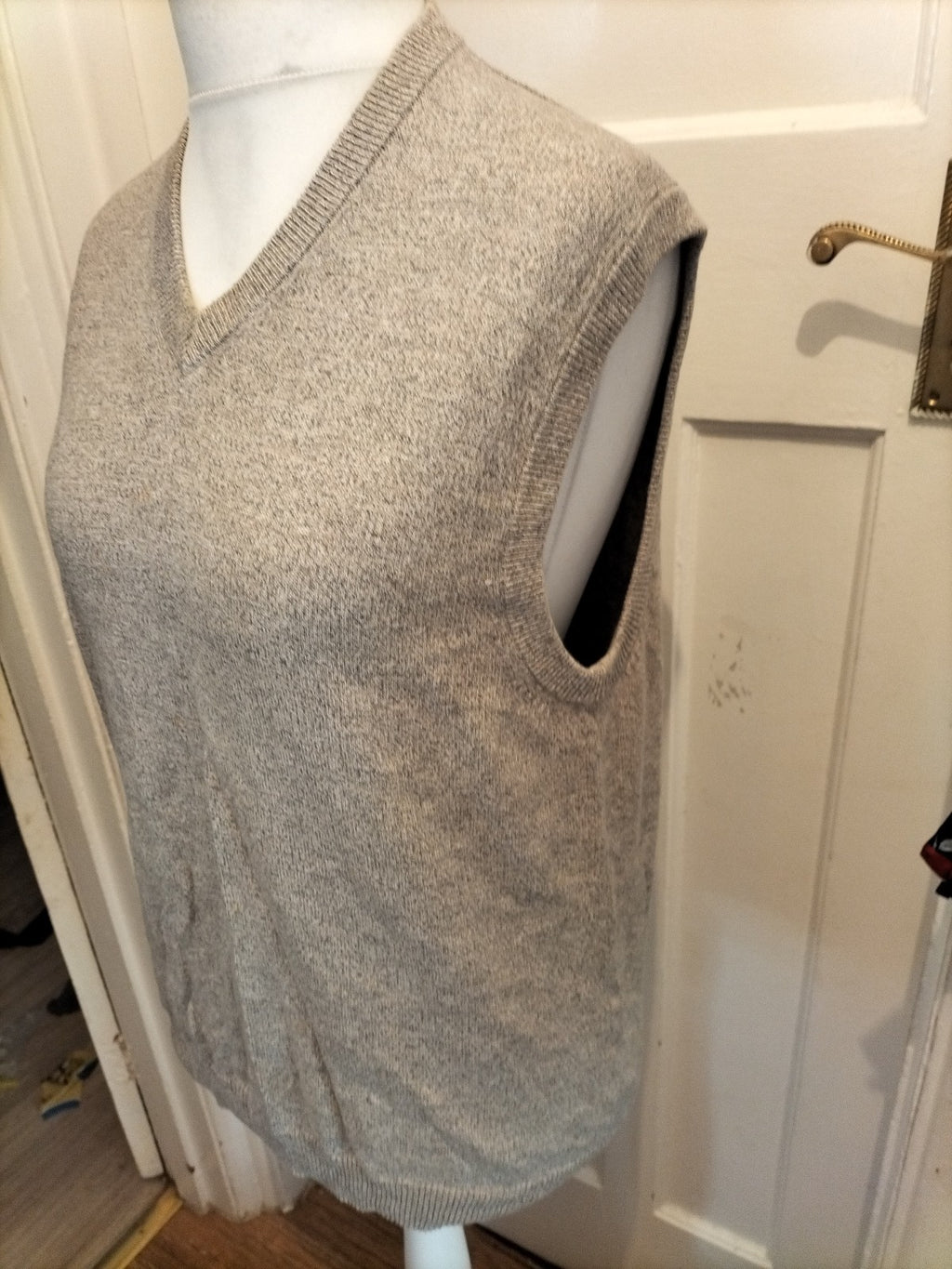 Mens Marks And Spencer Pure Cotton Size Medium Light Grey Sleeveless V-neck...
