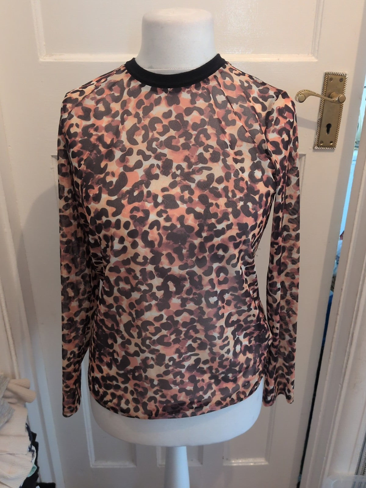 Brand New Tu 12 Leopard Print Sheer Long Sleeve Blouse