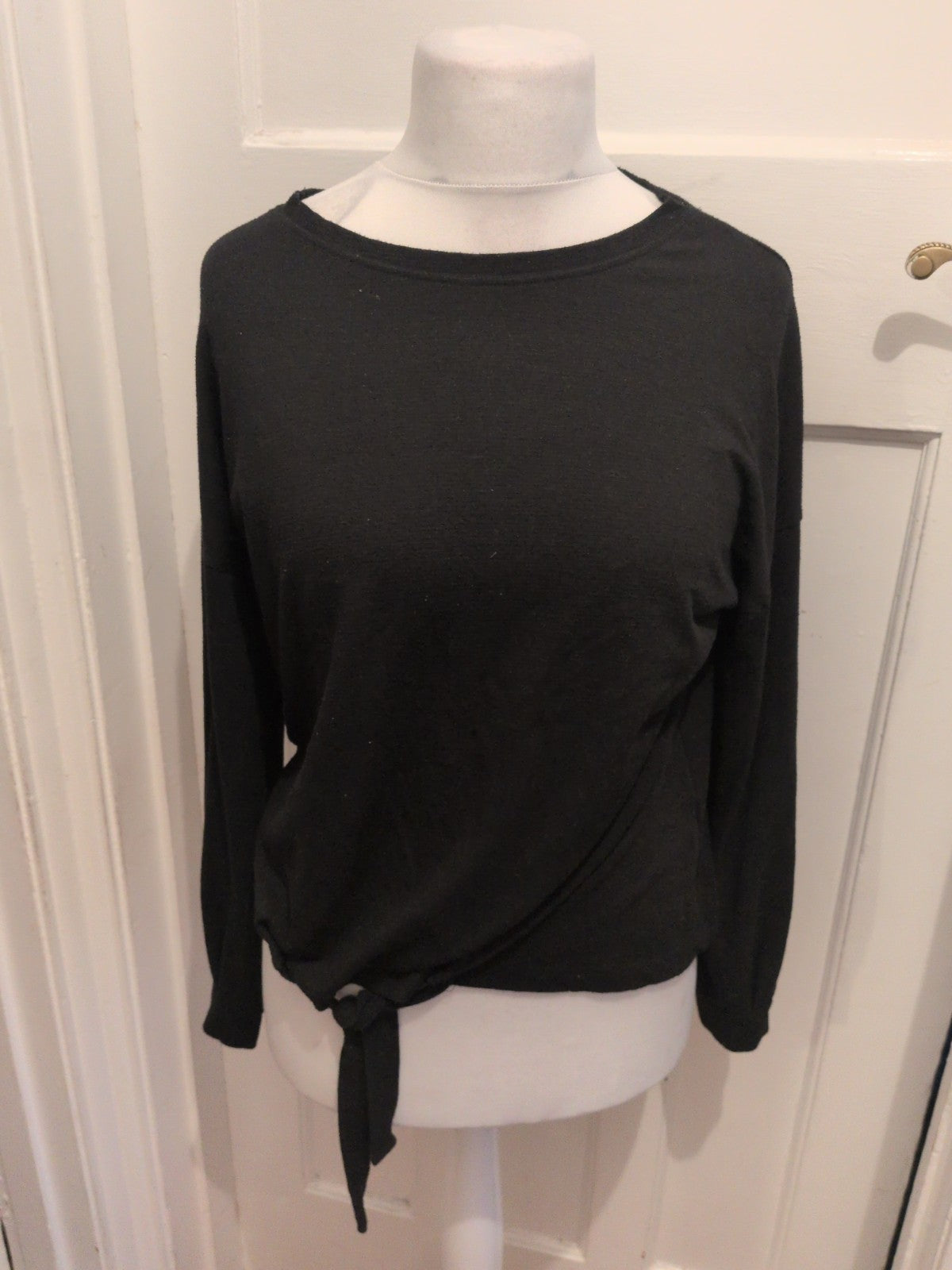Peacocks 12 Black Long Sleeve Front Tie Top