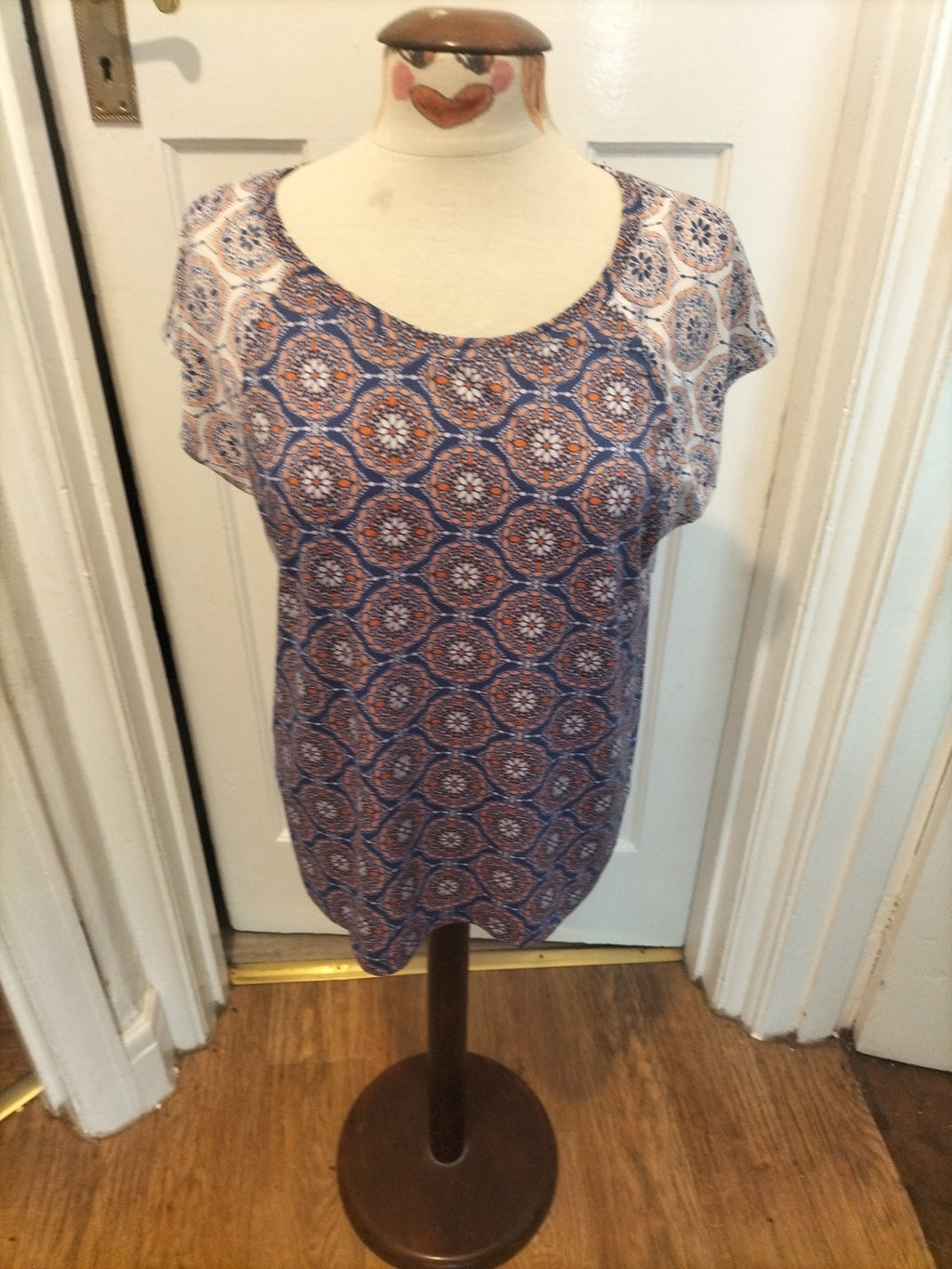 Ladies Marks And Spencer Size 14 Blue Pink Round Neck Tshirt
