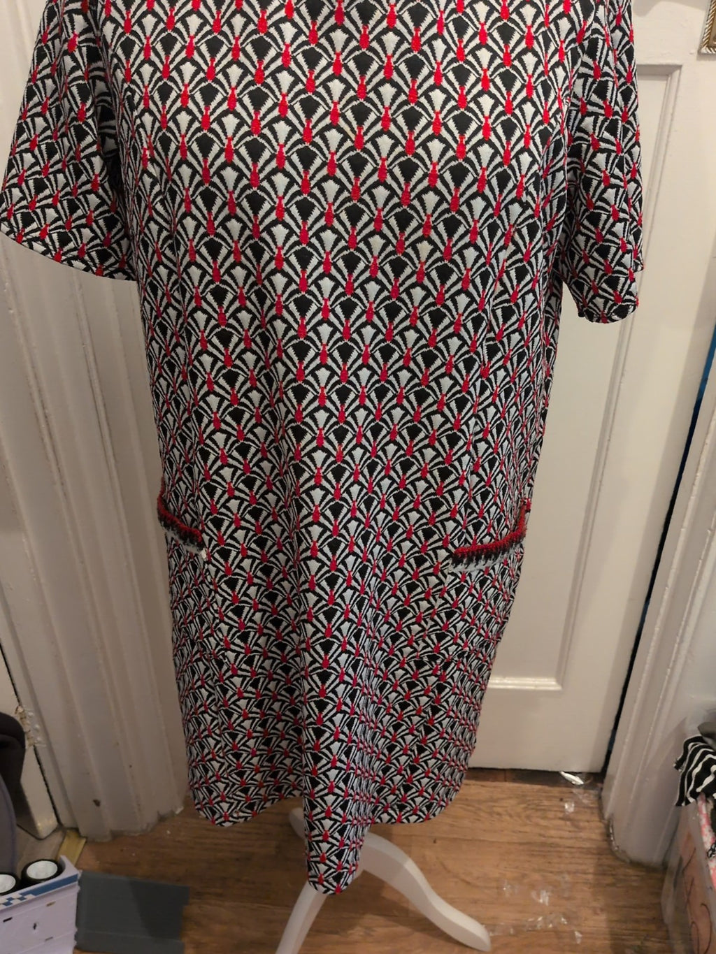 Wallis 18 Red Black White Short Sleeve Dress Midi
