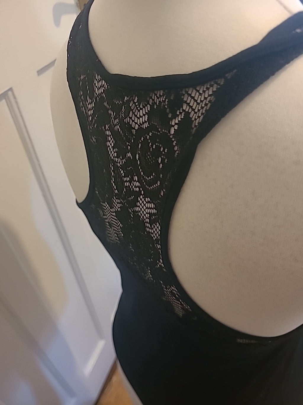 Ladies Size Large Black With Lace Upper Back Sleeveless Tshirt
