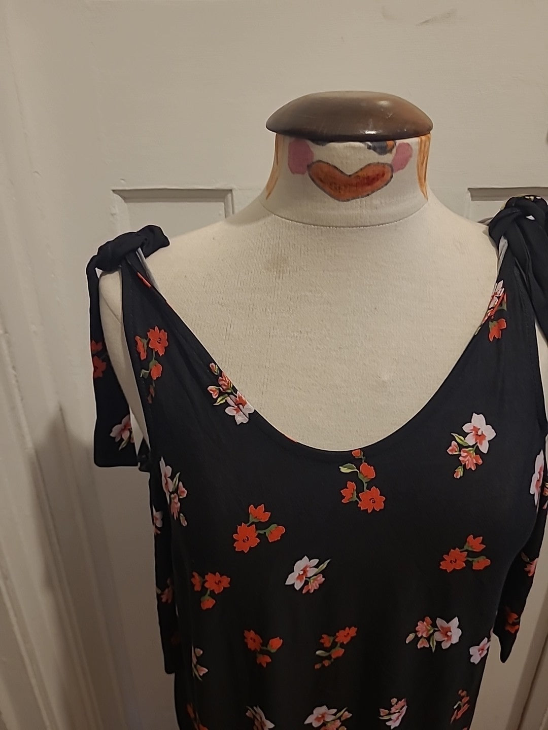 Ladies George Size 12 Black Red Yellow Floral Open Shoulder Short Sleeved Dress