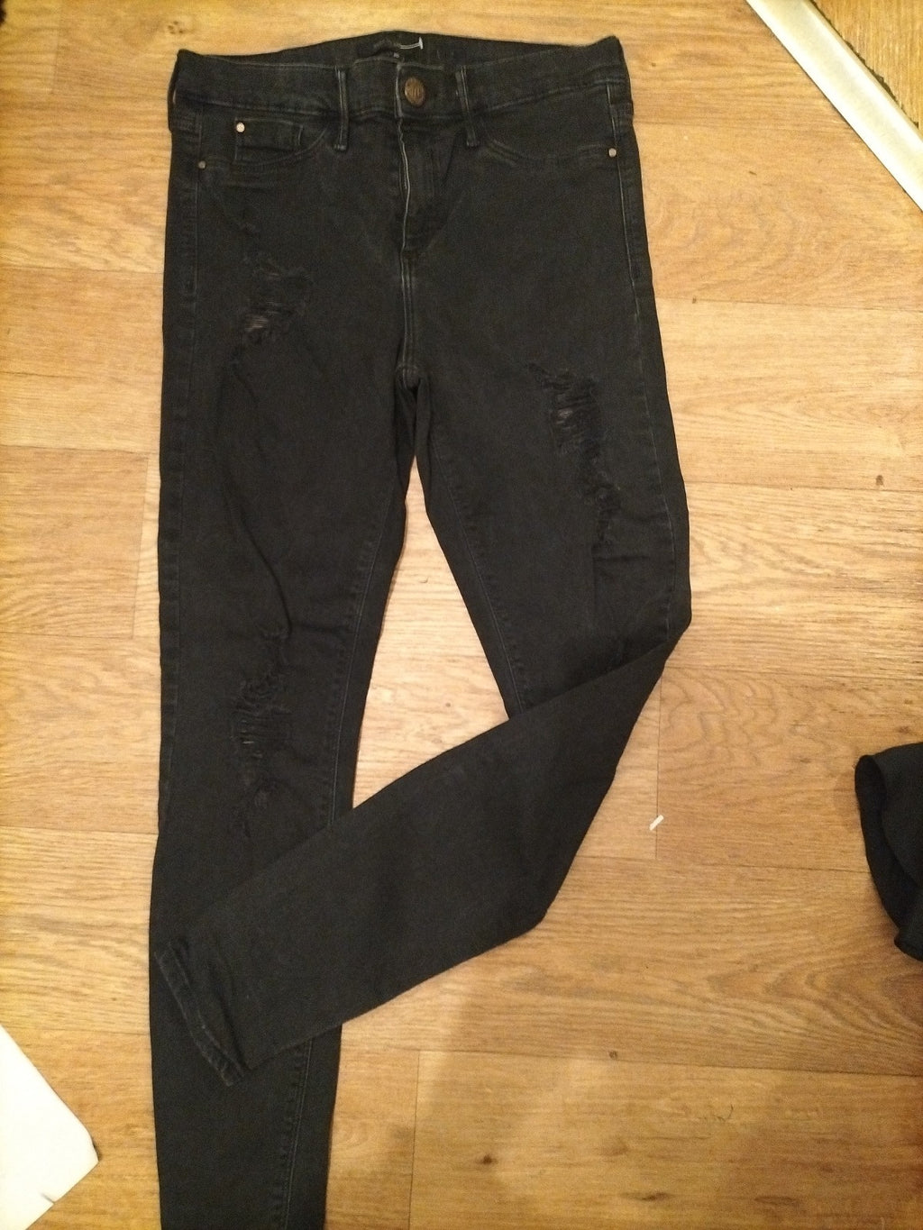 Ladies River Island Size 10 Black Ripped Skinny Jeans