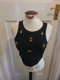 Ladies H+M Small Black Orange Diamonte Sleeveless Tshirt