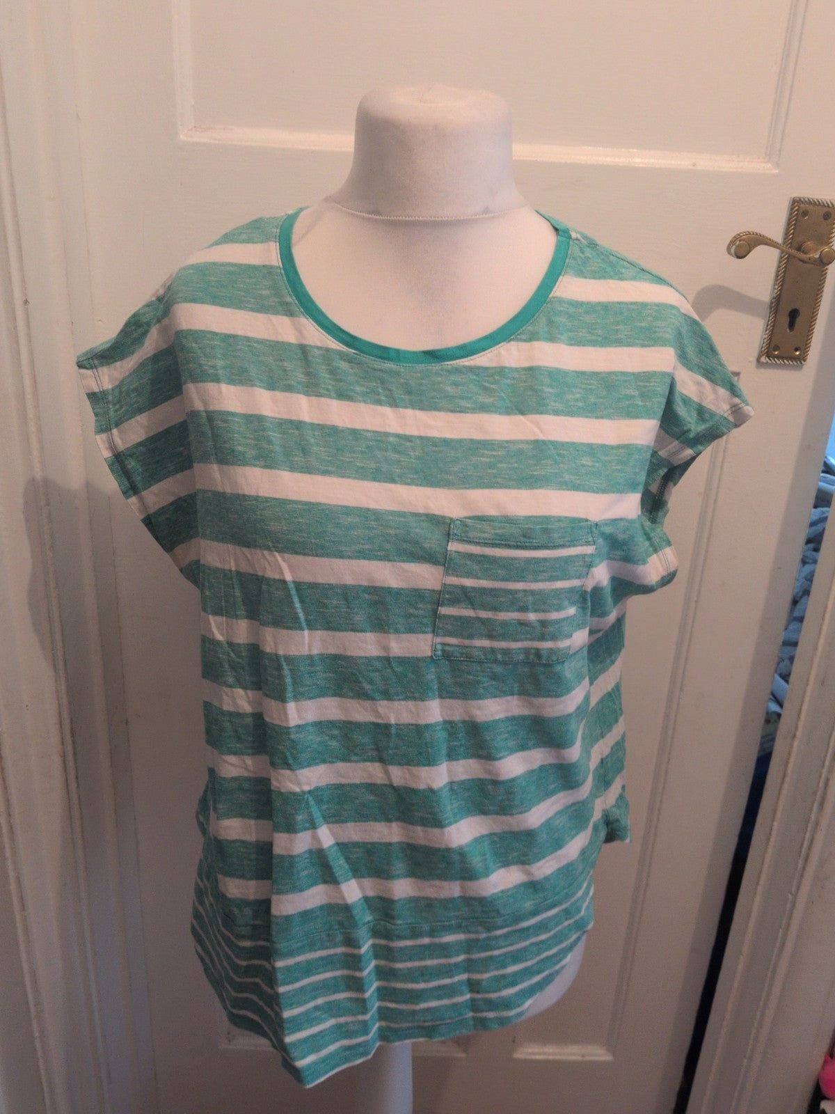 Ladies Tu SiE 18 Green Stripe Short Sleeve T-shirt