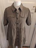 Ladies Shein Size XL Khaki Short Sleeve Collared Blouse