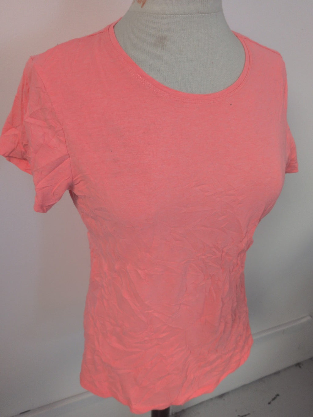 Ladies Primark Size 16 Stretch Crew Short Sleeve T-shirt In Coral