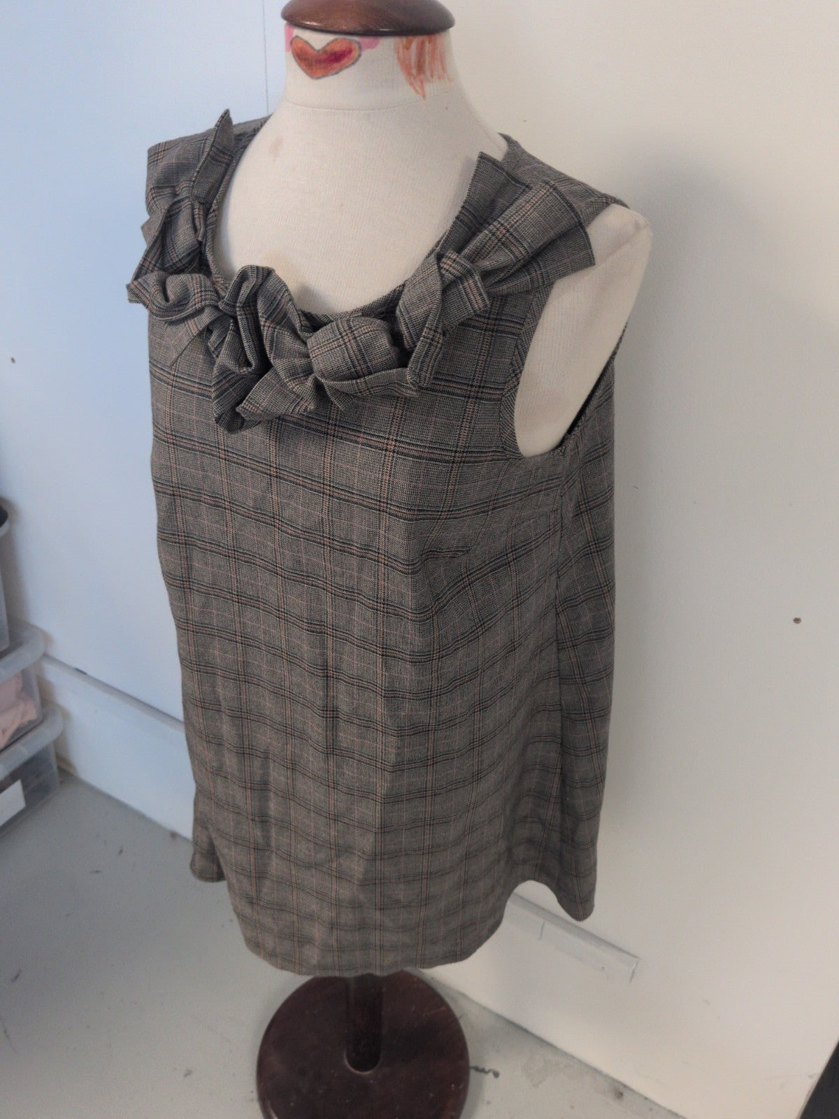 River Island 14 Grey Check Beige Sleeveless Dress