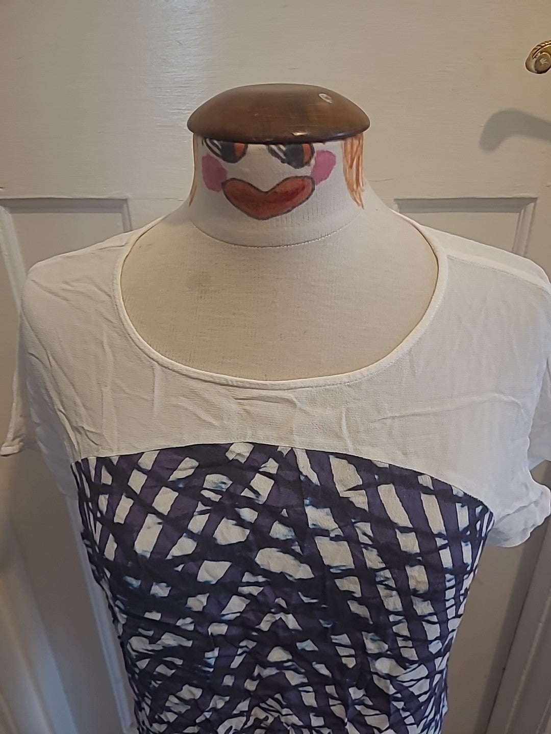 Ladies Mary Portas Size 10 White Purple Short Sleeved Tshirt