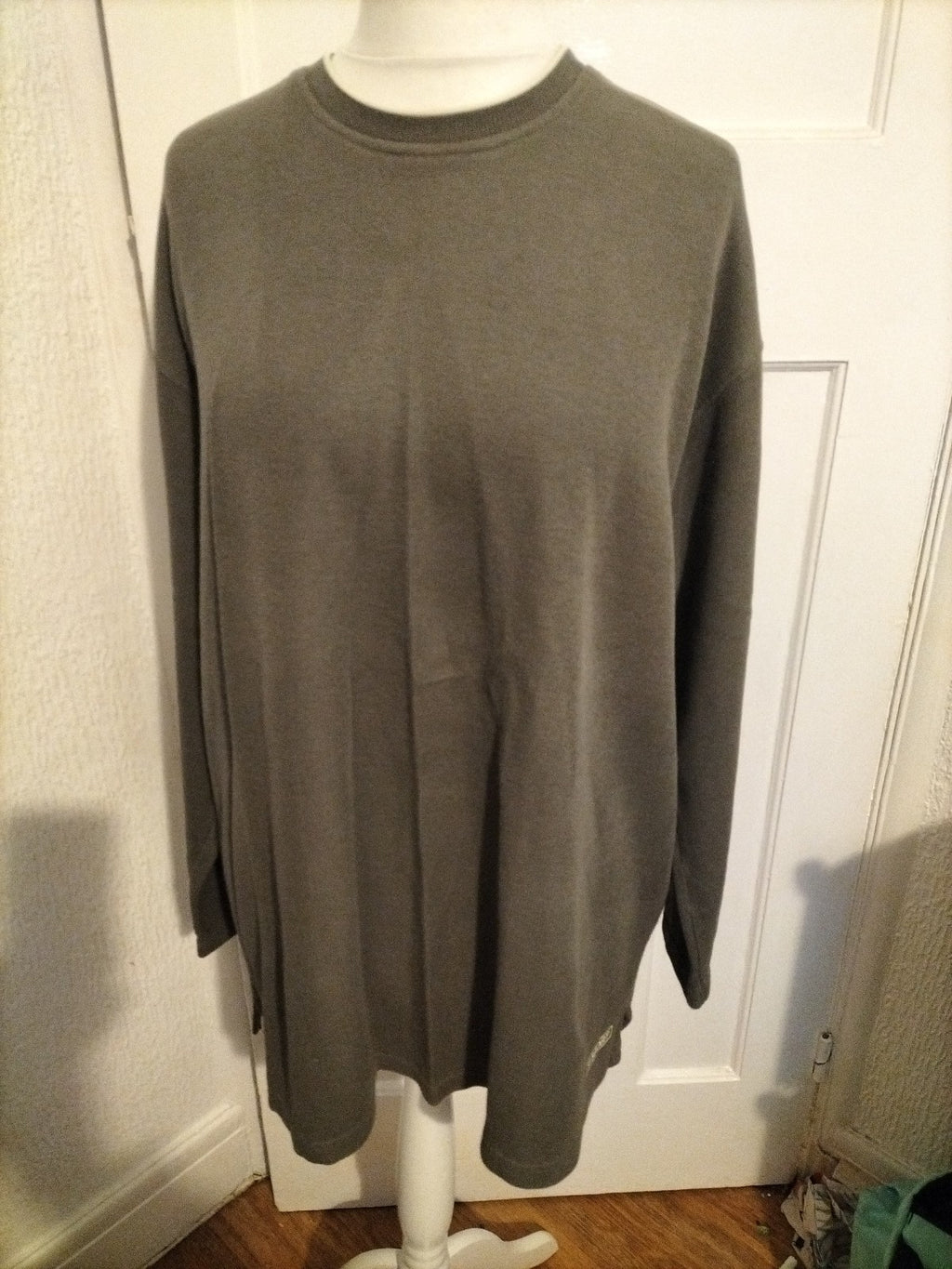 Mens George Size Large Khaki Green Long Sleeved Ribbed Jumper