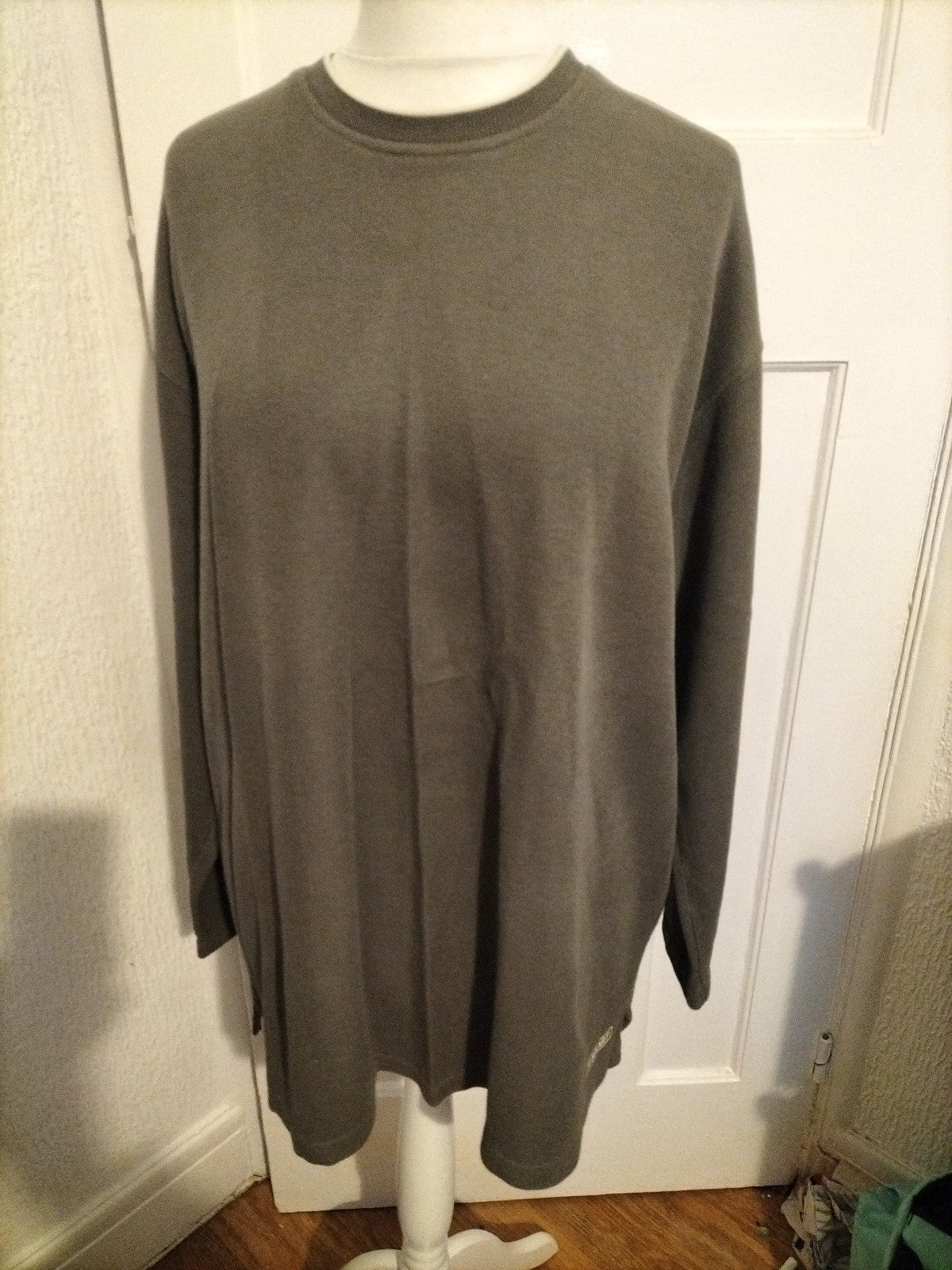 Mens George Size Large Khaki Green Long Sleeved Ribbed Jumper