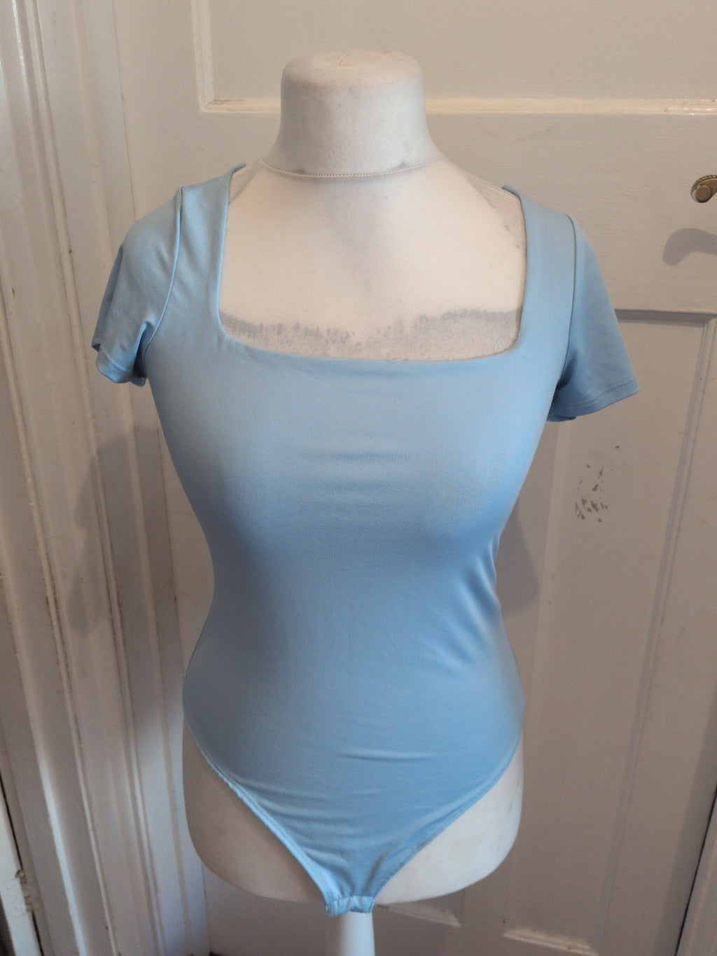 Ladies Love In The Moment Size Large Blue Square Neck Short Sleeve Bodysuit