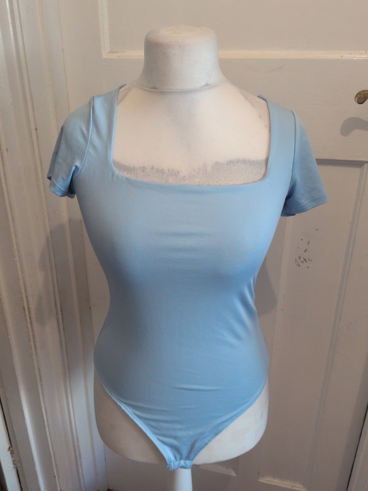 Ladies Love In The Moment Size Large Blue Square Neck Short Sleeve Bodysuit