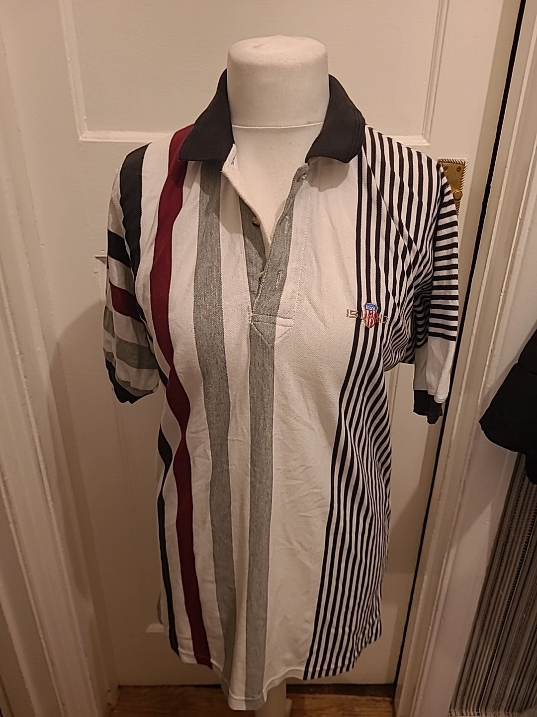 Mens Usa Island Size Large Striped Short Sleeved Polo