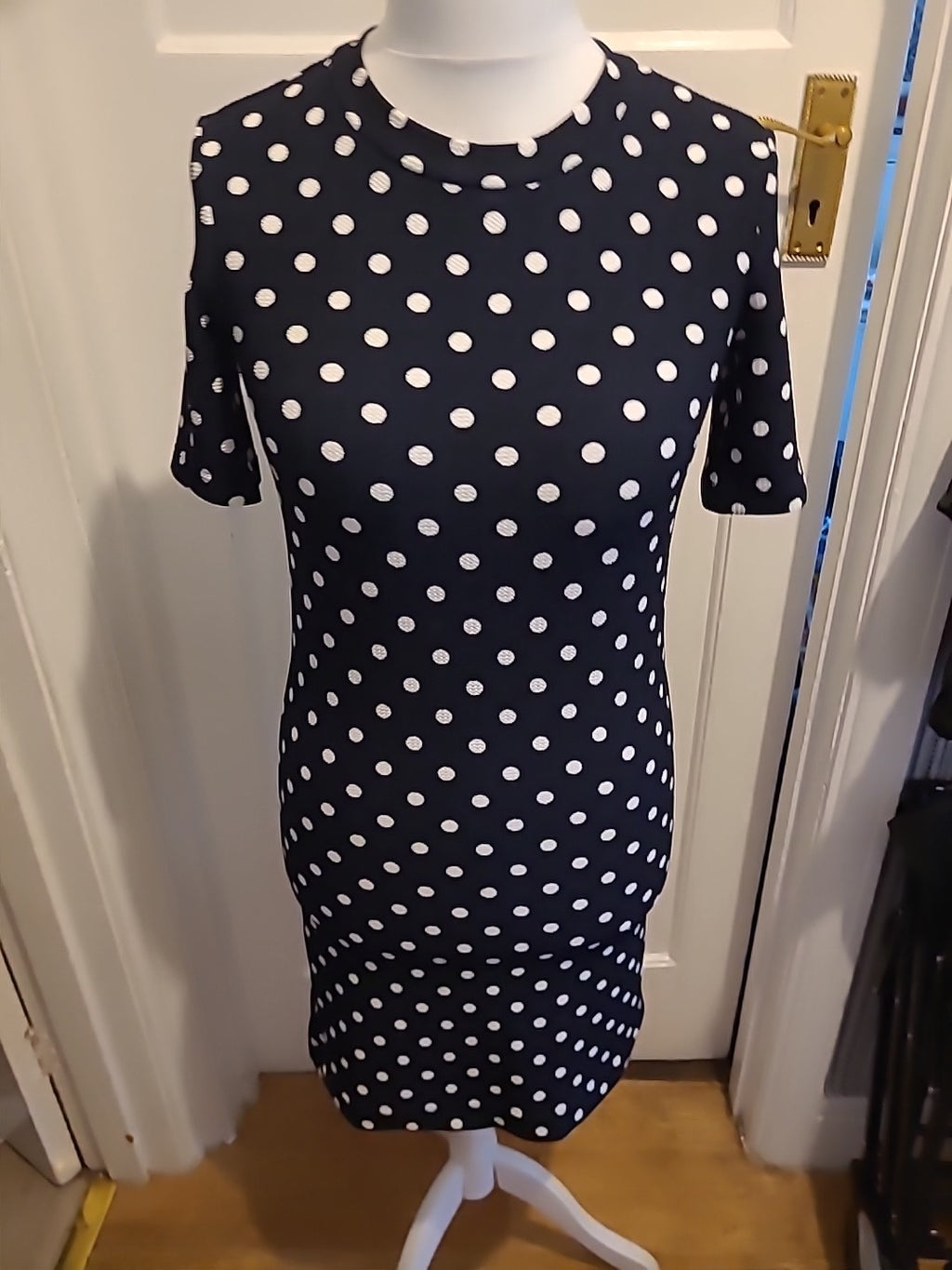 Ladies Divided Size 10 Black With White Polka Dots Short Sleeve Dress