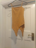Ladies Primark Size 4 Yellow White Striped Sleeveless Bodysuit