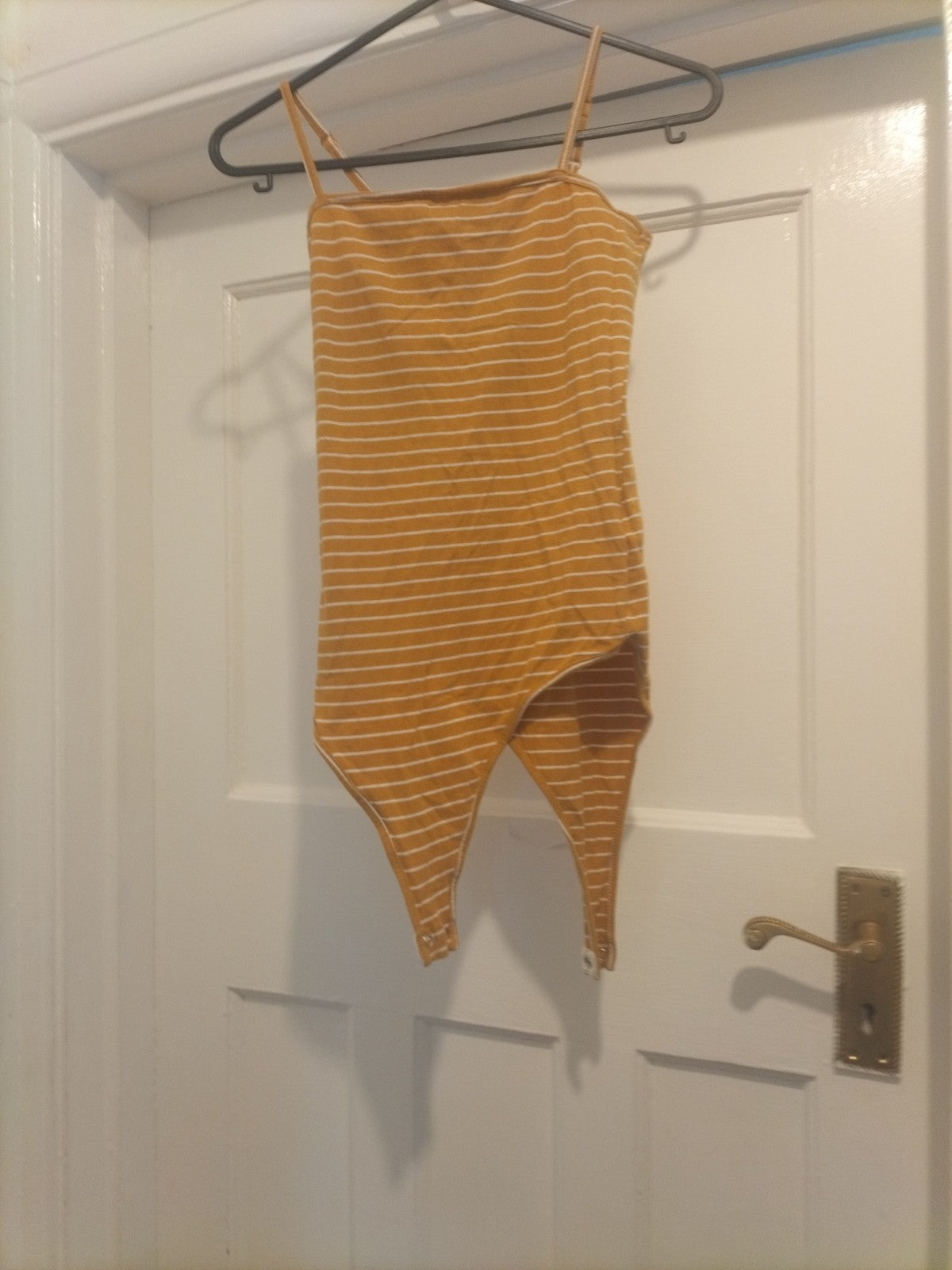 Ladies Primark Size 4 Yellow White Striped Sleeveless Bodysuit