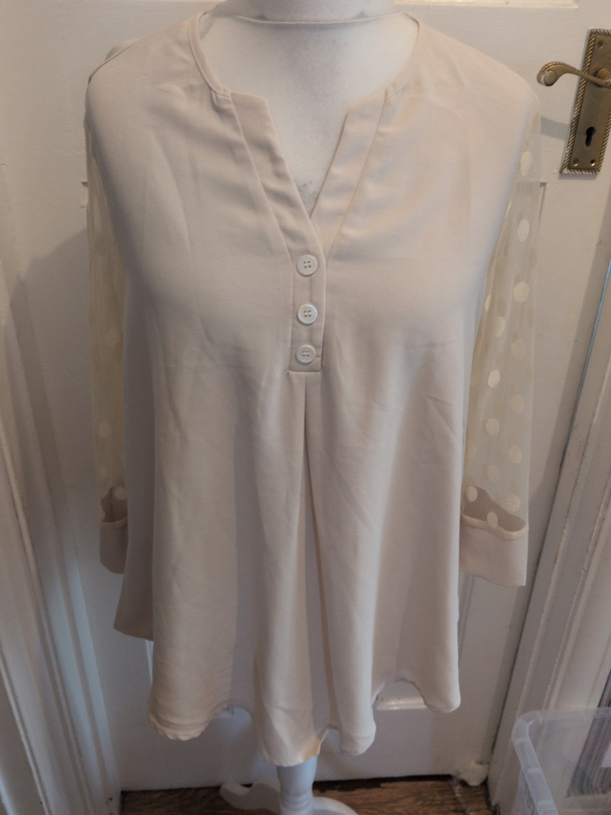 Shein XL Stone With Mesh Spotty Sleeves Blouse