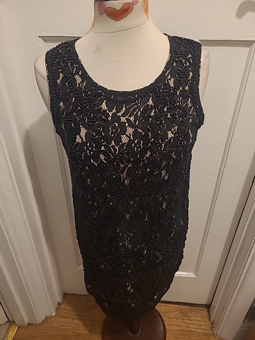 Ladies Mela Loves London Size 10 Black/Beige Lined Floral Sleeveless Dress