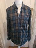 Mens Mantaray Size Medium Green And Navy Check Long Sleeved Shirt