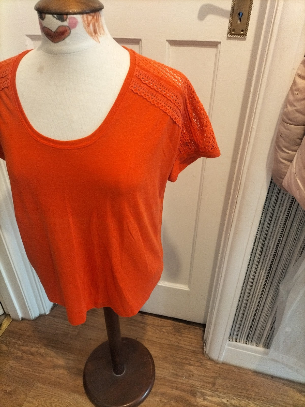 Ladies Marks And Spencer Size 10 Orange Detailed Shoulders Short Sleeved Tshirt
