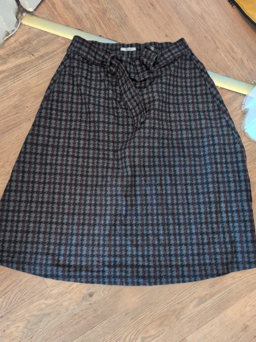 Tu 12 Dark Coloured Check Belted Knee Length Flare Skirt