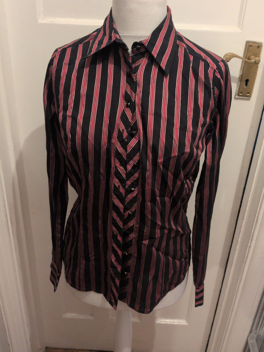 Next 12 Black And Purple Striped Long Sleeve Shirt Blouse