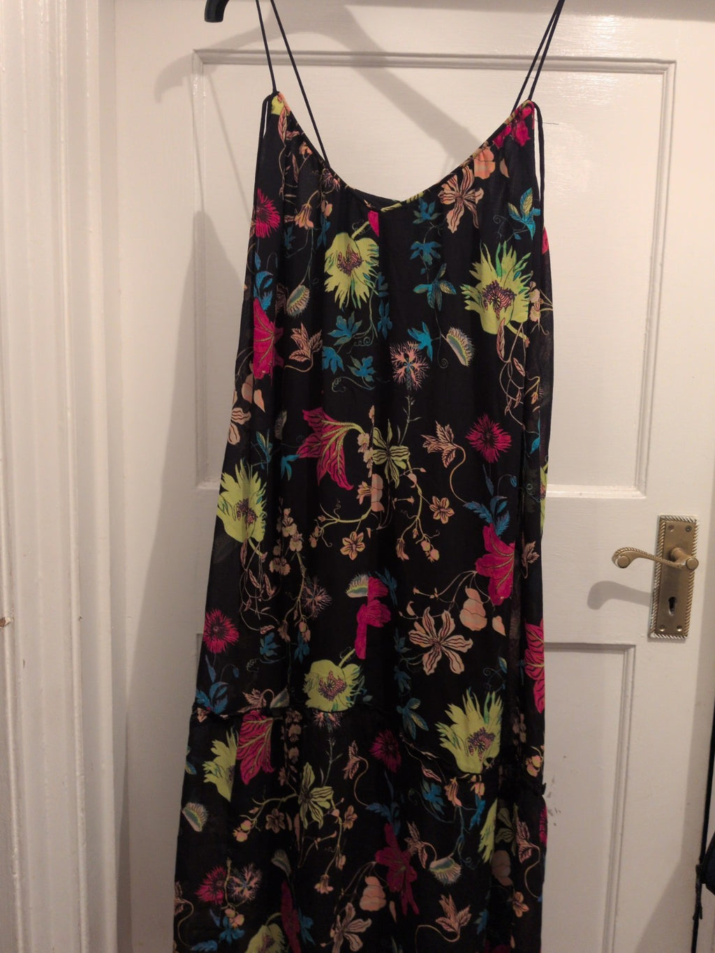 H&M Conscious 14 Black Floral Sleeveless Dress