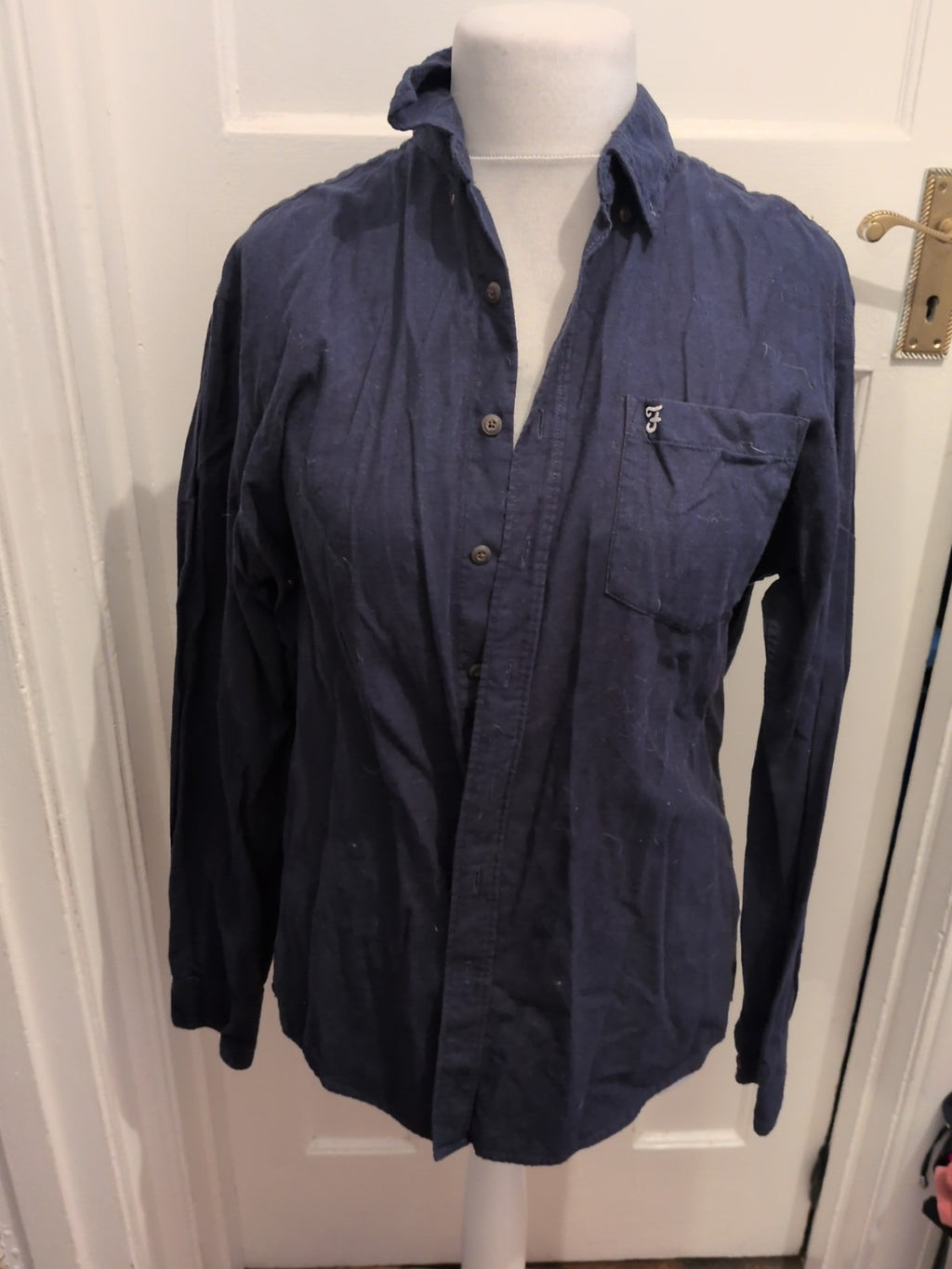 Farah Large Navy Long Sleeve Modern Fit Shirt