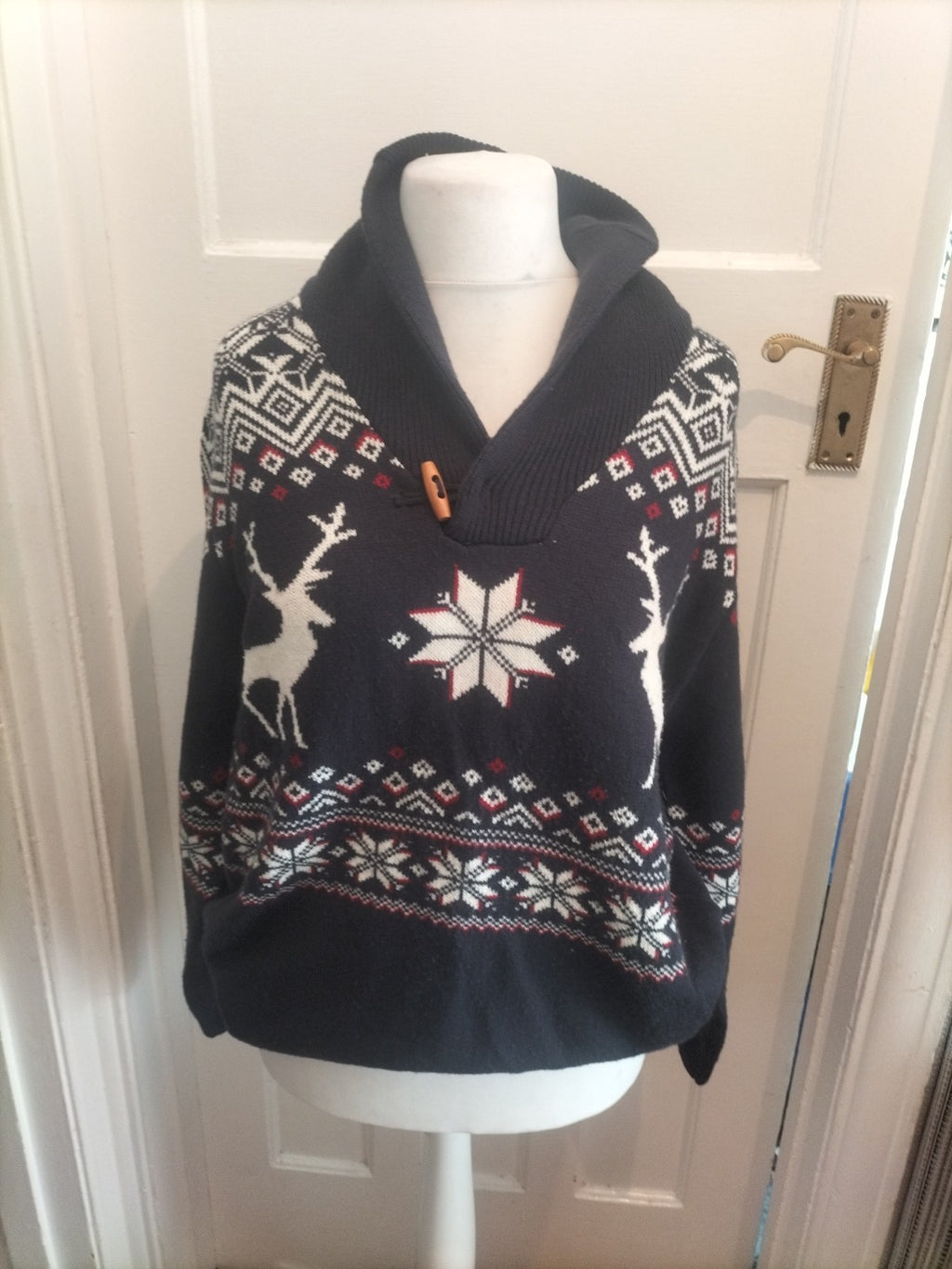 Cotton Traders Large Navy Reindeer Collared Christmas Jumper