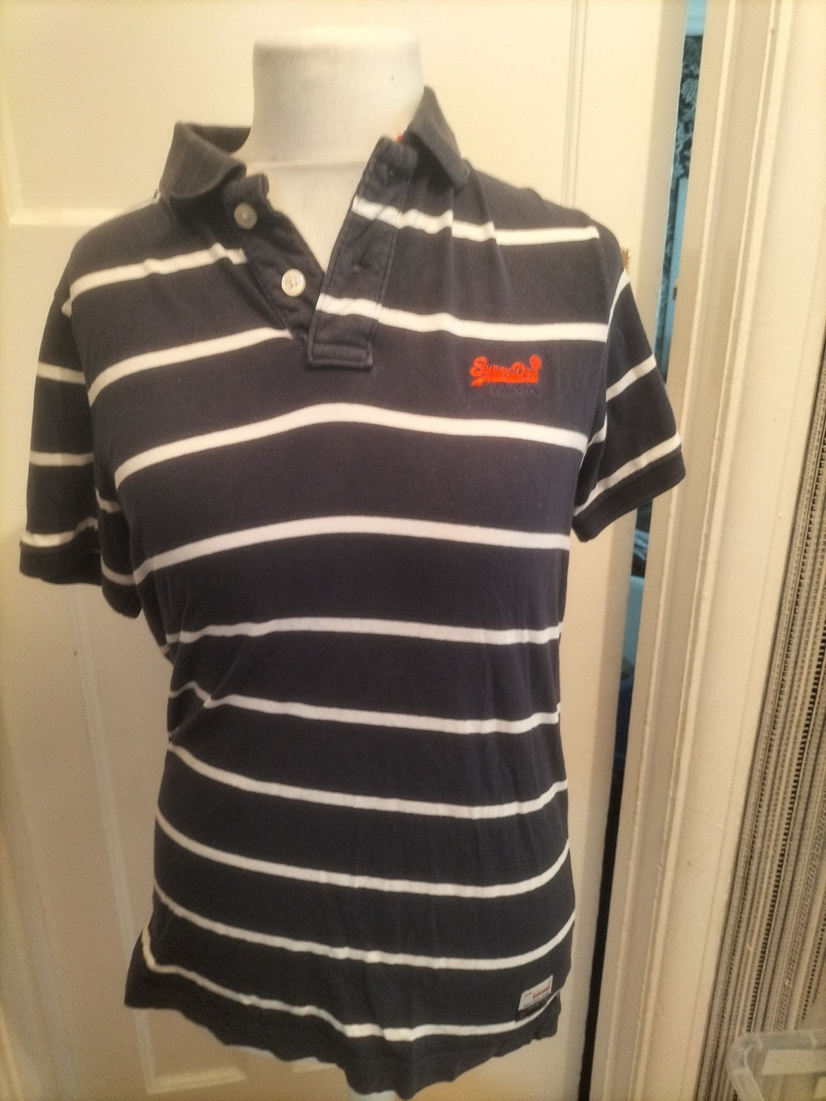 Mens Superdry Size Large Striped Short Sleeved Polo